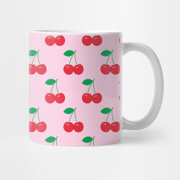 Red Cherries Pattern on Pink Background by Ayoub14